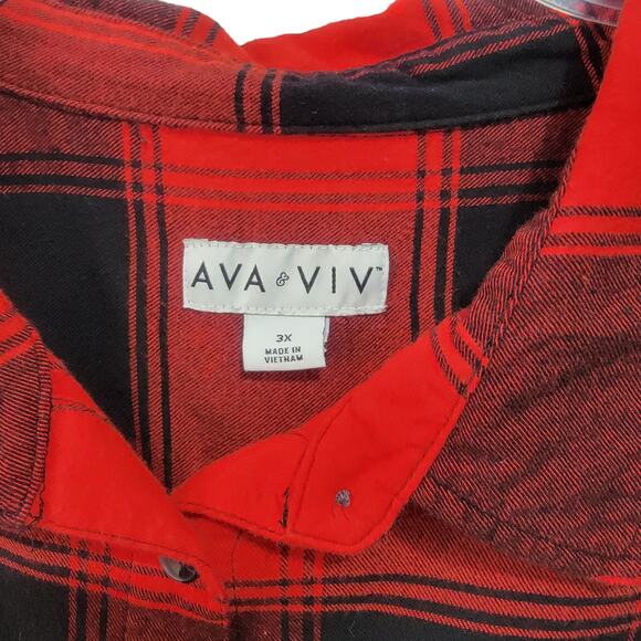 Ava & Viv Womens Black Red Buffalo Check Flannel Long Sleeve Top 3X - Picture 3 of 7